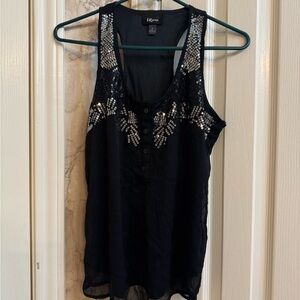 Iz Byer Black Tank Top with Silver Sequin Detail
